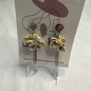 Floral Dangle Earrings‎ with Silver and Yellow Accents